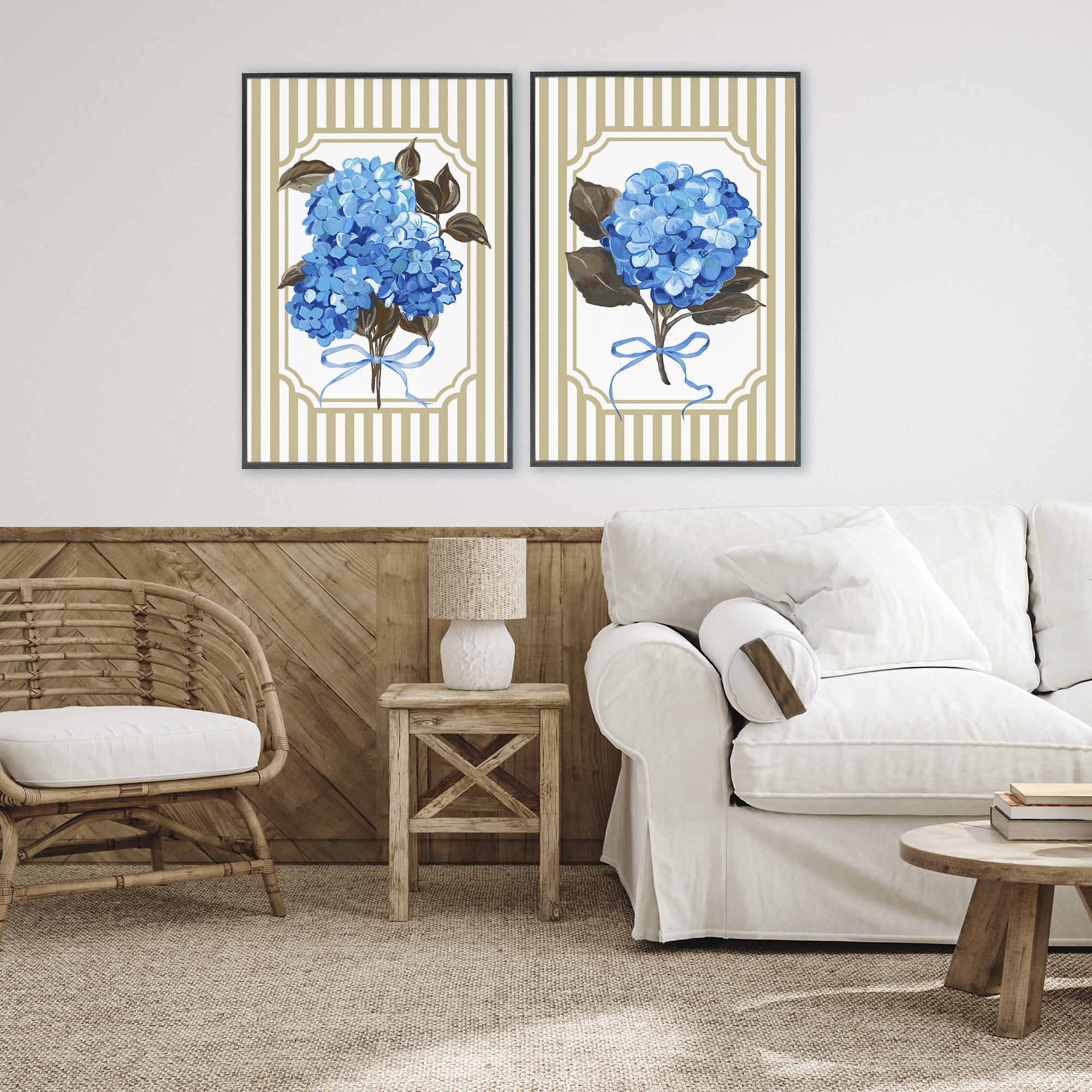 Hydrangea Bouquets with Bows 2 Piece Black Framed Giclee Art Set, design by Adonna Ebrahimi
