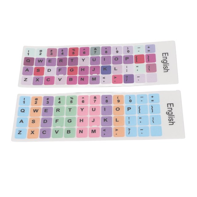 2pcs Colorful English Keyboard Stickers, Waterproof PVC Material, for All 10in to 17in Laptops, Desktops, PC Keyboards with Easy Removal