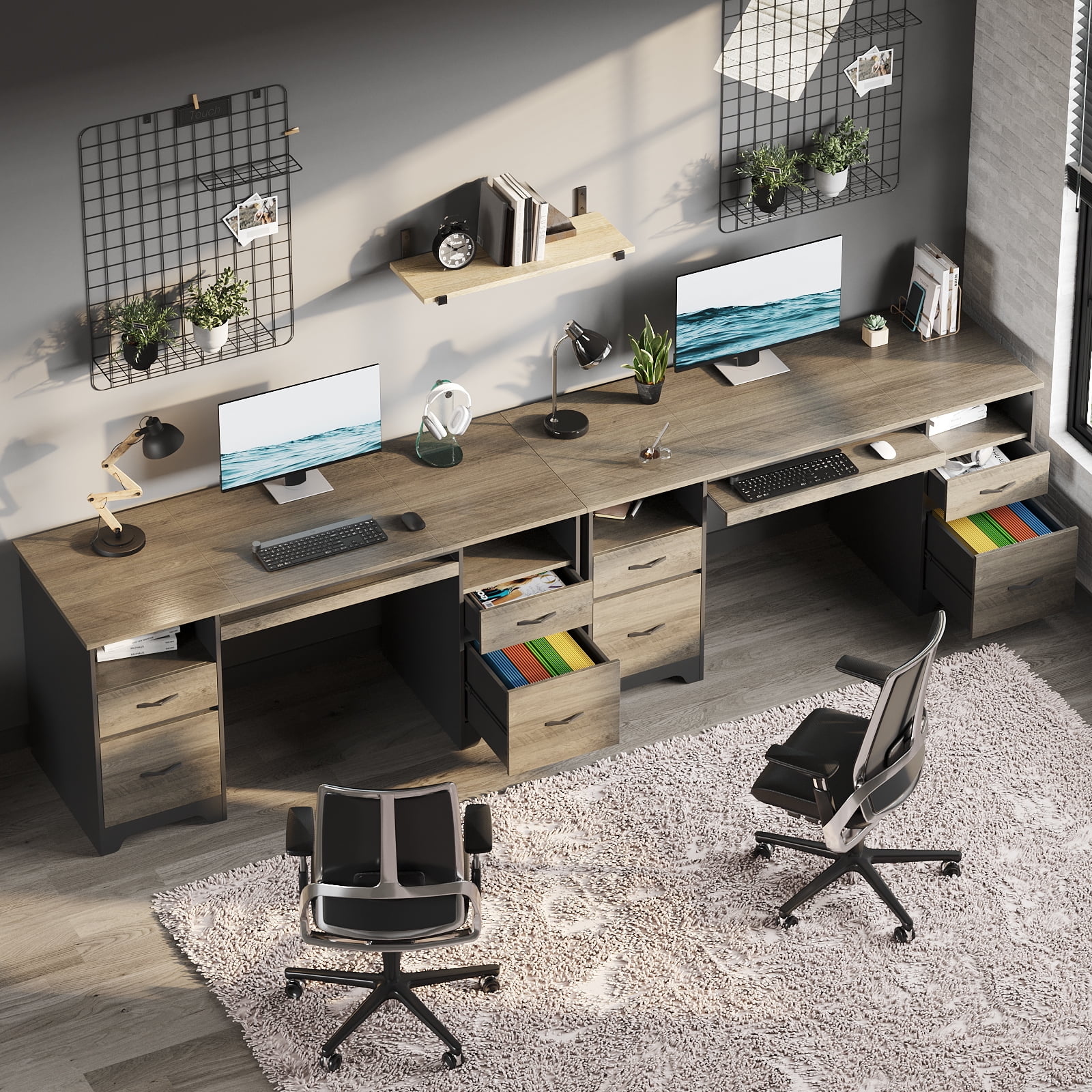 Bestier 59” Computer Desk with 4 Drawers, Office Executive Desk with File Drawer, Keyboard Tray for Home Office, Gray