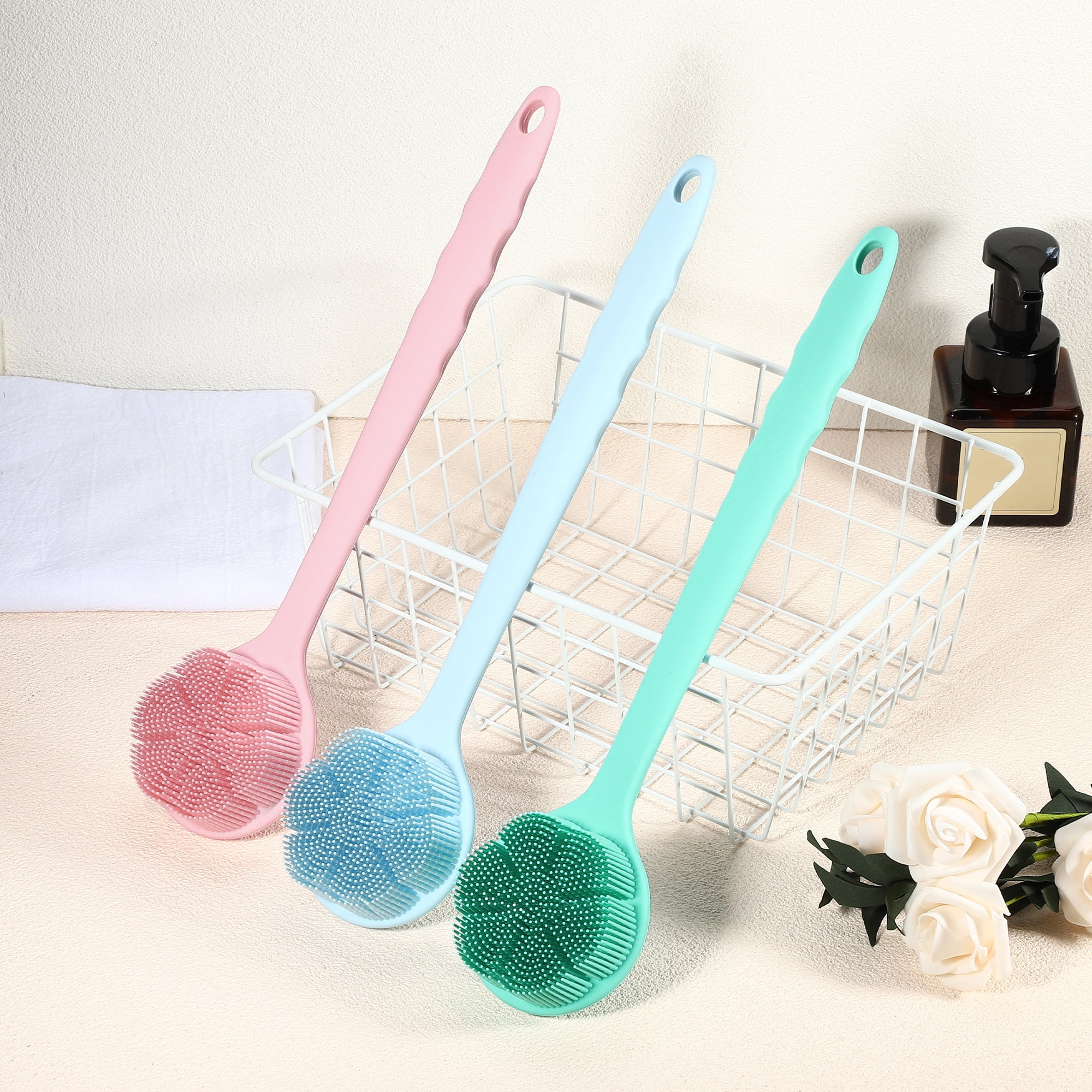 Double Side Long Handle Bath Brush Back Scrubber for Bath 14.17 Length 1 Pc Green