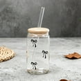 thumbnail image 3 of 16OZ Cute Pink Bow Glass Cups with Lids and Straws, Iced Coffee Cup, Girly Preppy Design Tumbler Mug, Birthday Valentines Christmas Gifts for Women, Teen Girl Gifts Trendy Stuff, 3 of 3
