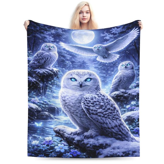 Snow Owl Blanket Winter Owl Throw Blanket Soft Cozy Flannel Wildlife Animal Blanket Winter Holiday Home Decor 50x40