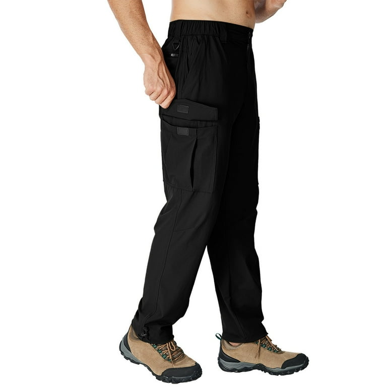 Bazeneo Mens Cargo Trousers with Zip Pockets Elastic Waist Combat