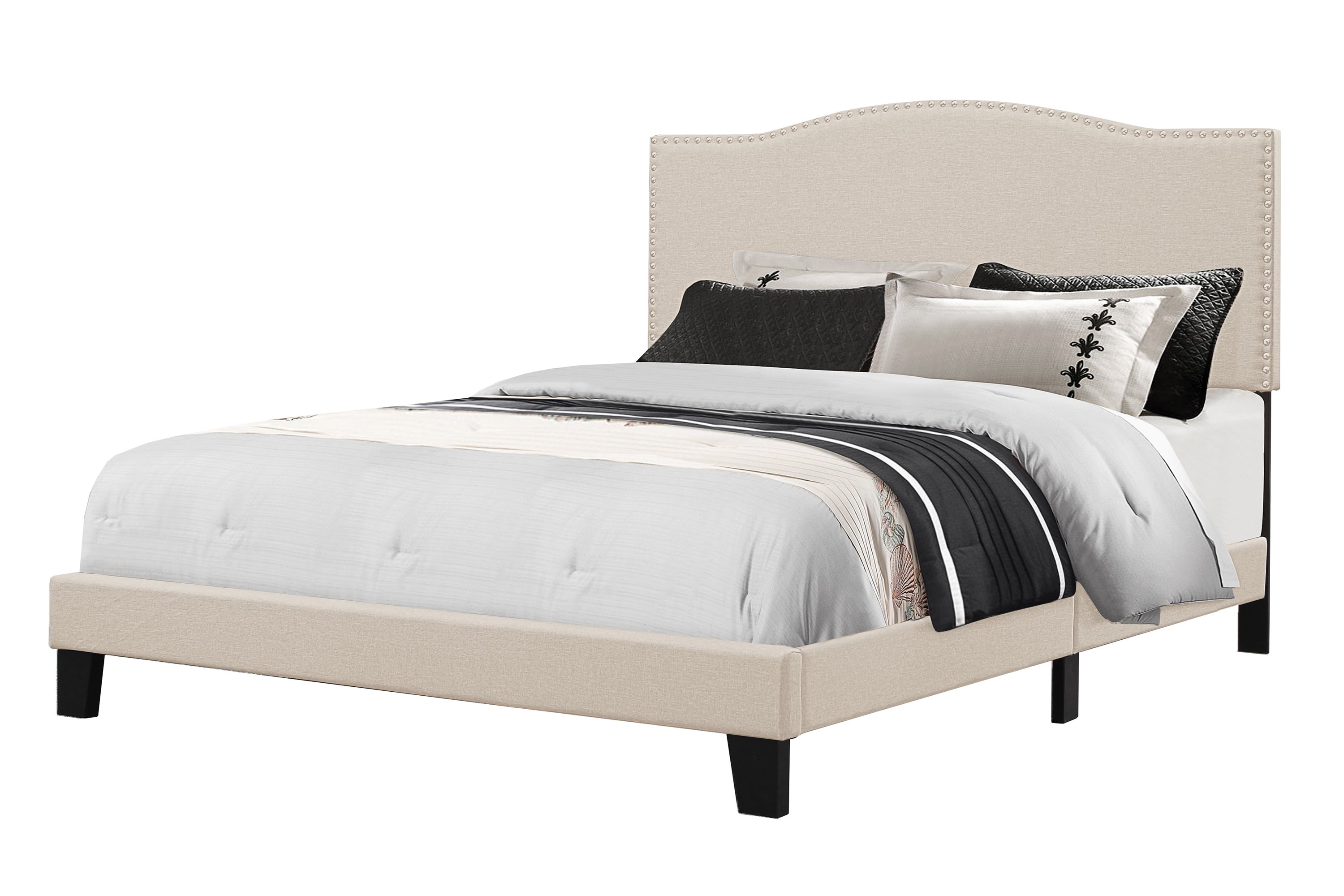 Ember Interiors Upholstered Arched Bed with Nailhead Trim, Linen, King
