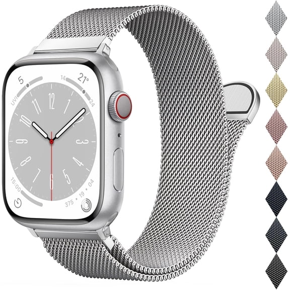 EIKODO-Mesh Metal Loop Compatible with Apple Watch Band 40mm 41mm 38mm 42mm Series SE 10 9 8 7 6 5 4 3 2 1 Women Men, Stainless Steel Strap with Magnetic Clasp for iWatch Bands
