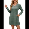 thumbnail image 2 of Vestido Tipo Suéter de Punto de Larga para Mujer, Estilo Túnica Informal con Cuello en V, Conjuntos de Moda para Otoño. Verde M, 2 of 7