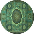 thumbnail image 1 of Ahgly Company Indoor Round Oriental Turquoise Blue Modern Area Rugs, 7' Round, 1 of 4