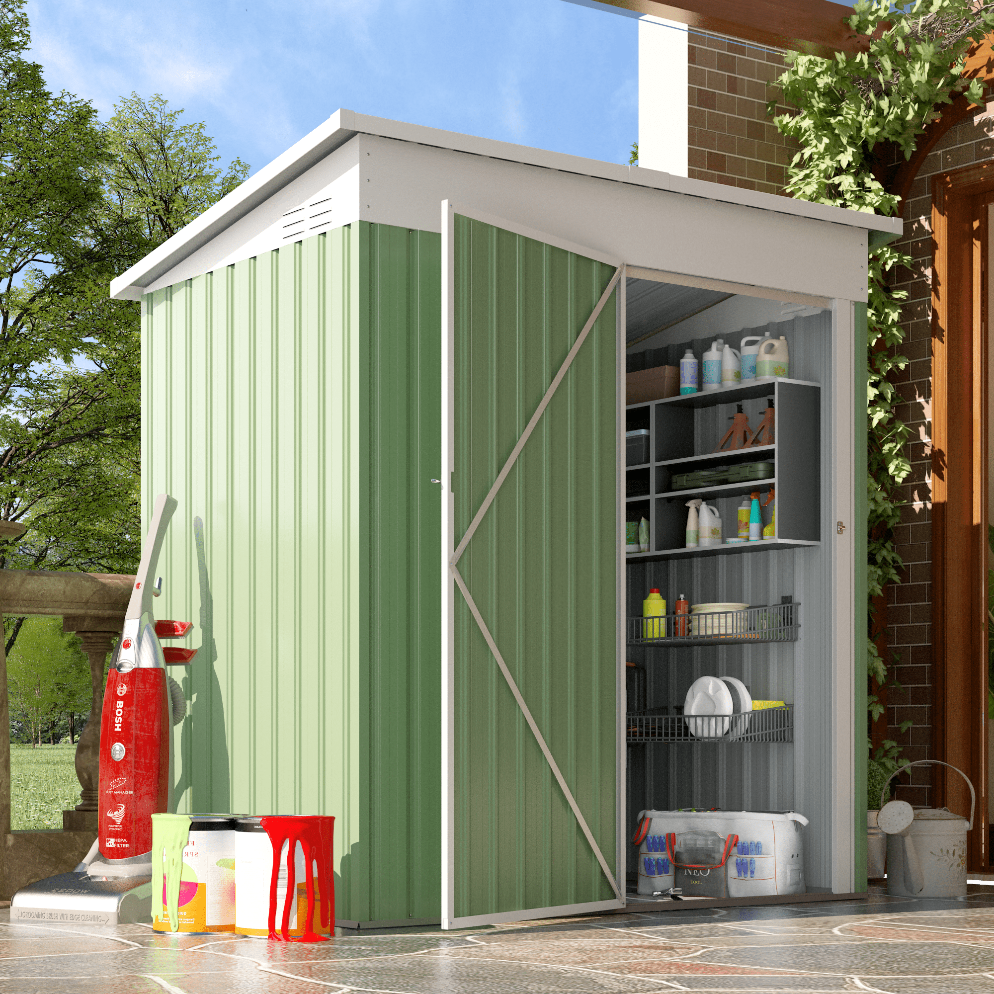 AECOJOY 5' x 3' Outdoor Metal Storage Shed with Lockable Door for Backyard in Green