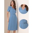 thumbnail image 2 of DARING DIVA V-Neck Short Sleeve Belted A-Line Pleated Dress XL Blue Grey, 2 of 5