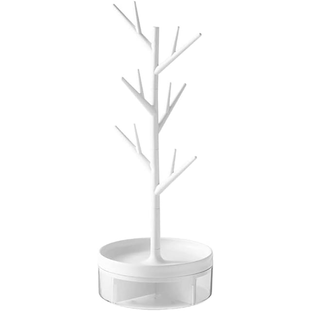 XINQIHANG Branch Jewelry Rack With Rotatable Base and Storage Box Tree Tower Rack Hanging Organizer for Ring Earrings Necklace Bracelet,Suitable for living rooms, bathrooms,offices,etc.
