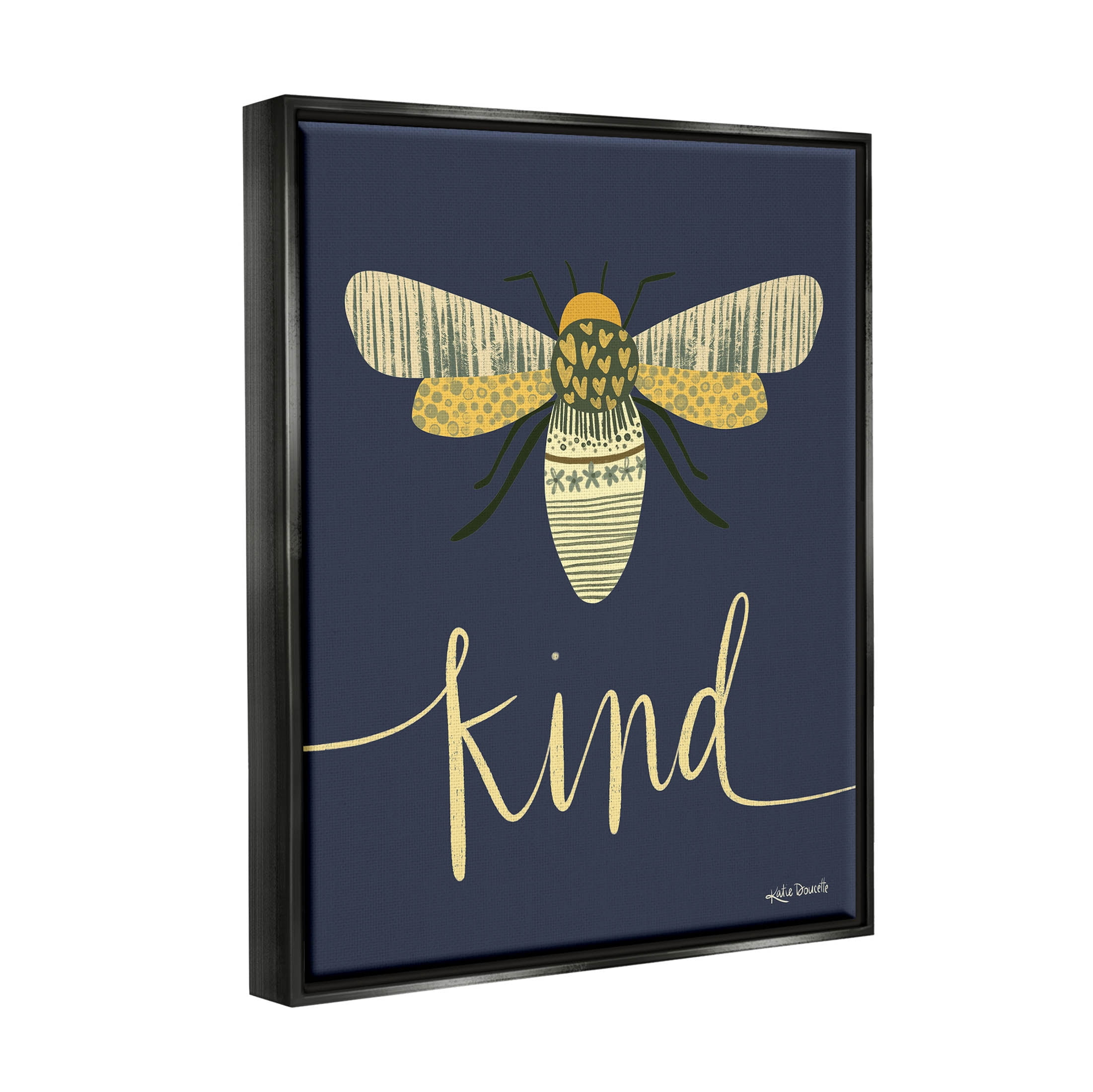 Stupell Industries Patterned Insect Bug Kind Calligraphy Graphic Art Jet Black Floating Framed Canvas Print Wall Art, Design by Katie Doucette