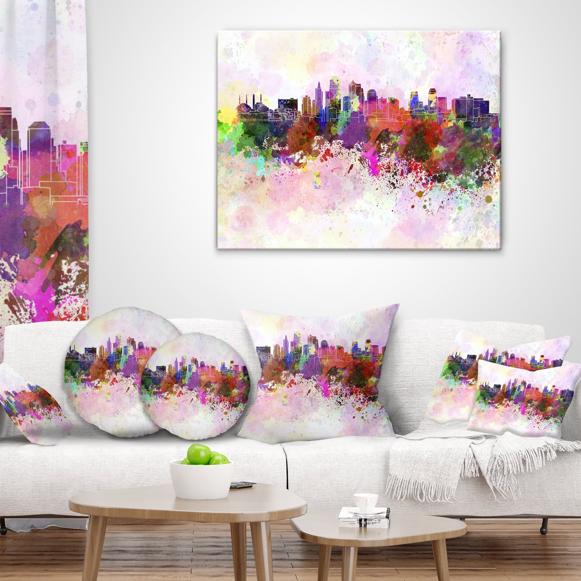 Designart Kansas City Skyline - Cityscape Throw Pillow - 12x20