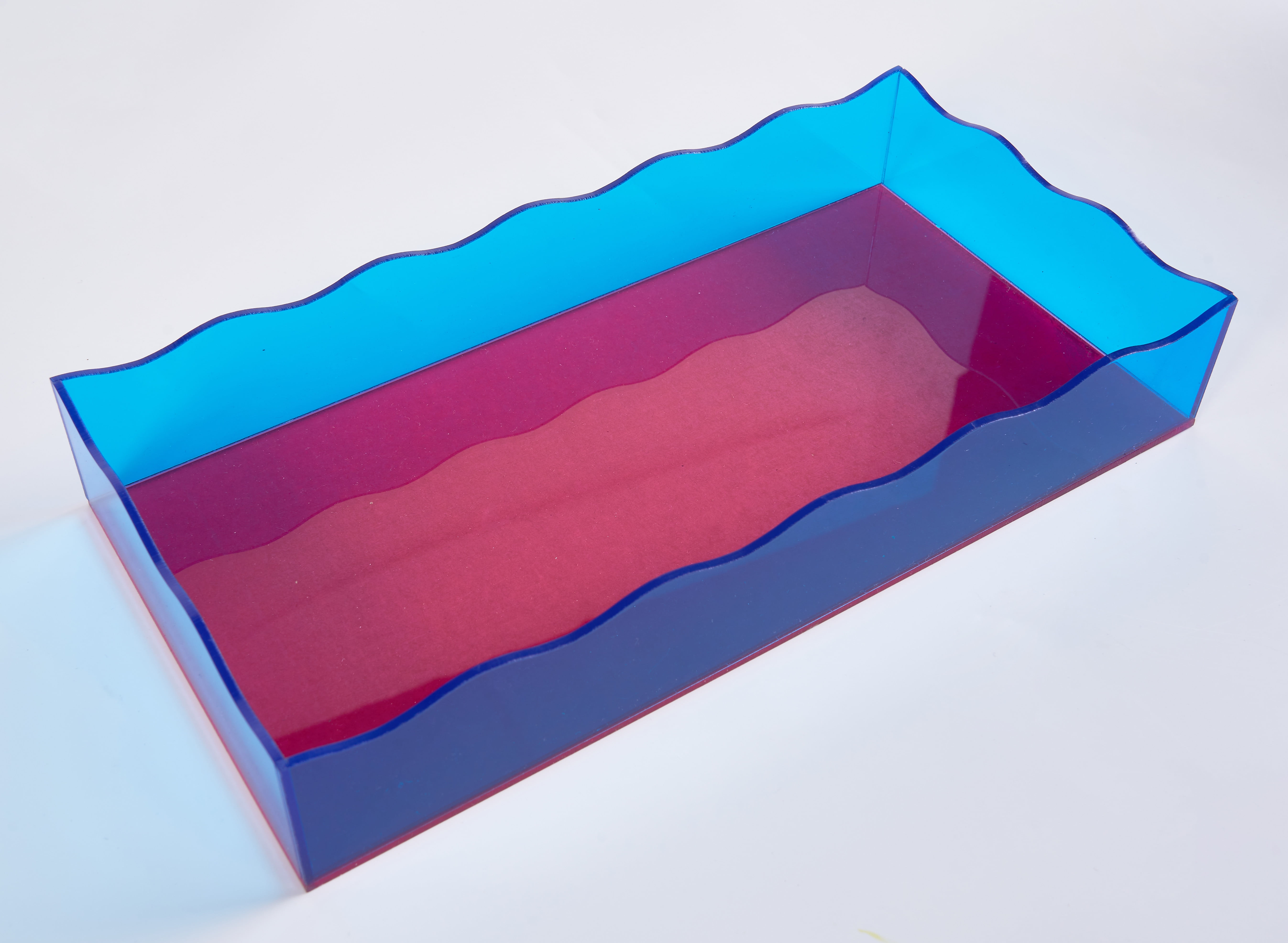 Urban Shop Scalloped Decorative Tray, Acrylic, Red & Blue, 12" L x 5.98" W x 2.01" H