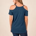 thumbnail image 3 of Camiseta Hombro Frío Cuello en V Color Puro Manga Corta Casual Tops Sueltos para Mujer, 3 of 5