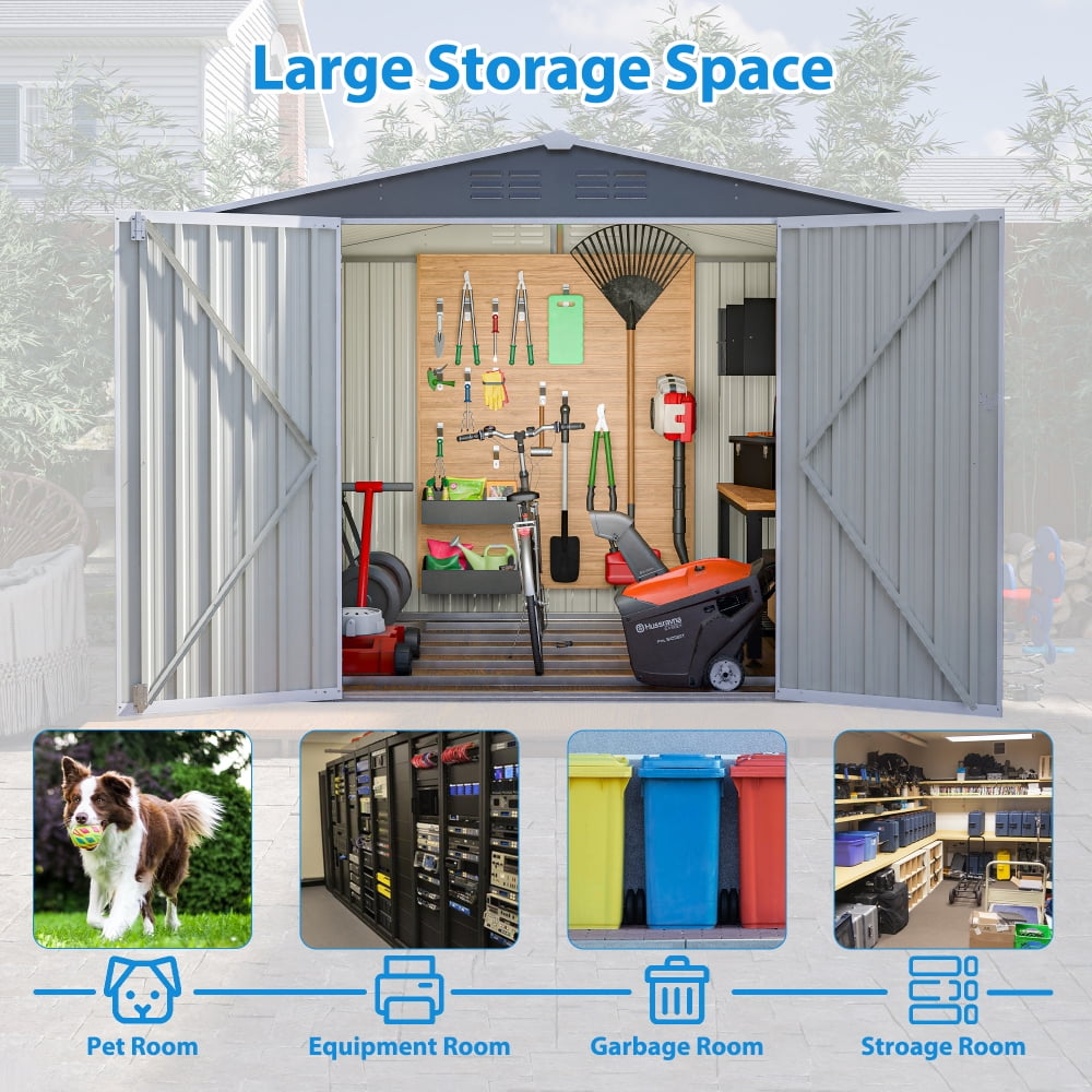 Outdoor Waterproof Garden Tool Storage Sheds with Metal Foundation with Floor Frame, Tool Shed with Lockable Hinged Doors & Air Vents, Storage House Waterproof for Backyard, Lawn