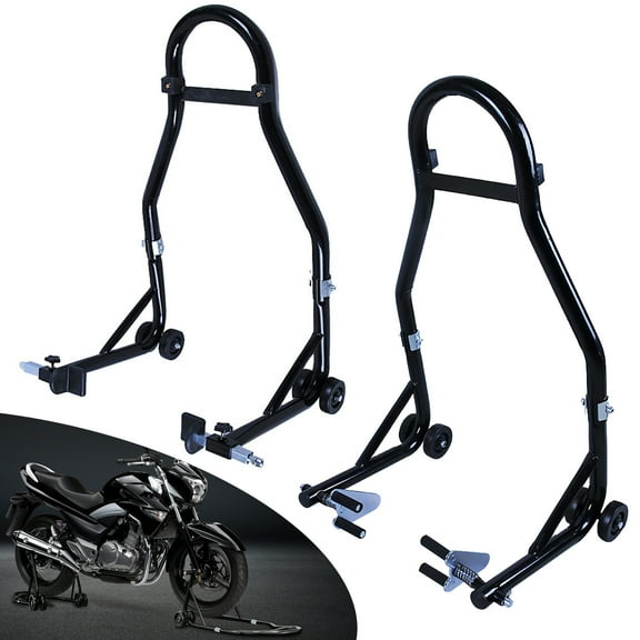 Motorcycle Stands, 1984 Lbs Capacity Front Rear Wheels Lift Combo with U L Adjustable Swingarm Spool, Heavy Duty Paddock Stands for BMW Suzuki Yamaha Honda Kawasaki