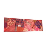 Mogul Table Decor Table Runner Red Pink Zari Sequin Embroidery Bohemian Patchwork Interior 60"x18"