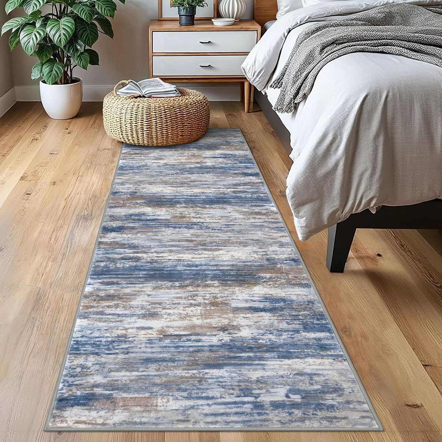iOhouze Runner Rug 2x7 Kitchen Runner Rugs Non-Slip Washable Soft Print Distressed Carpet Runner for Entryway Bathroom Laundry Room Foyer, Blue Rust White