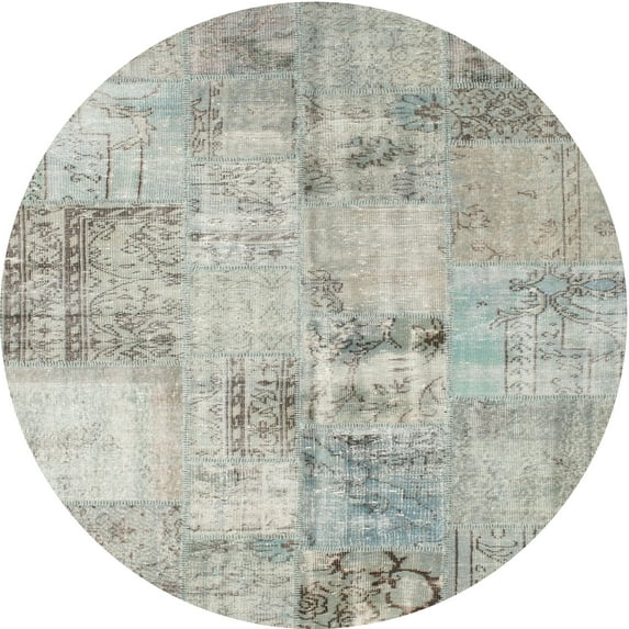 Ahgly Company Indoor Round Contemporary Pale Silver Gray Patchwork Area Rugs, 3' Round