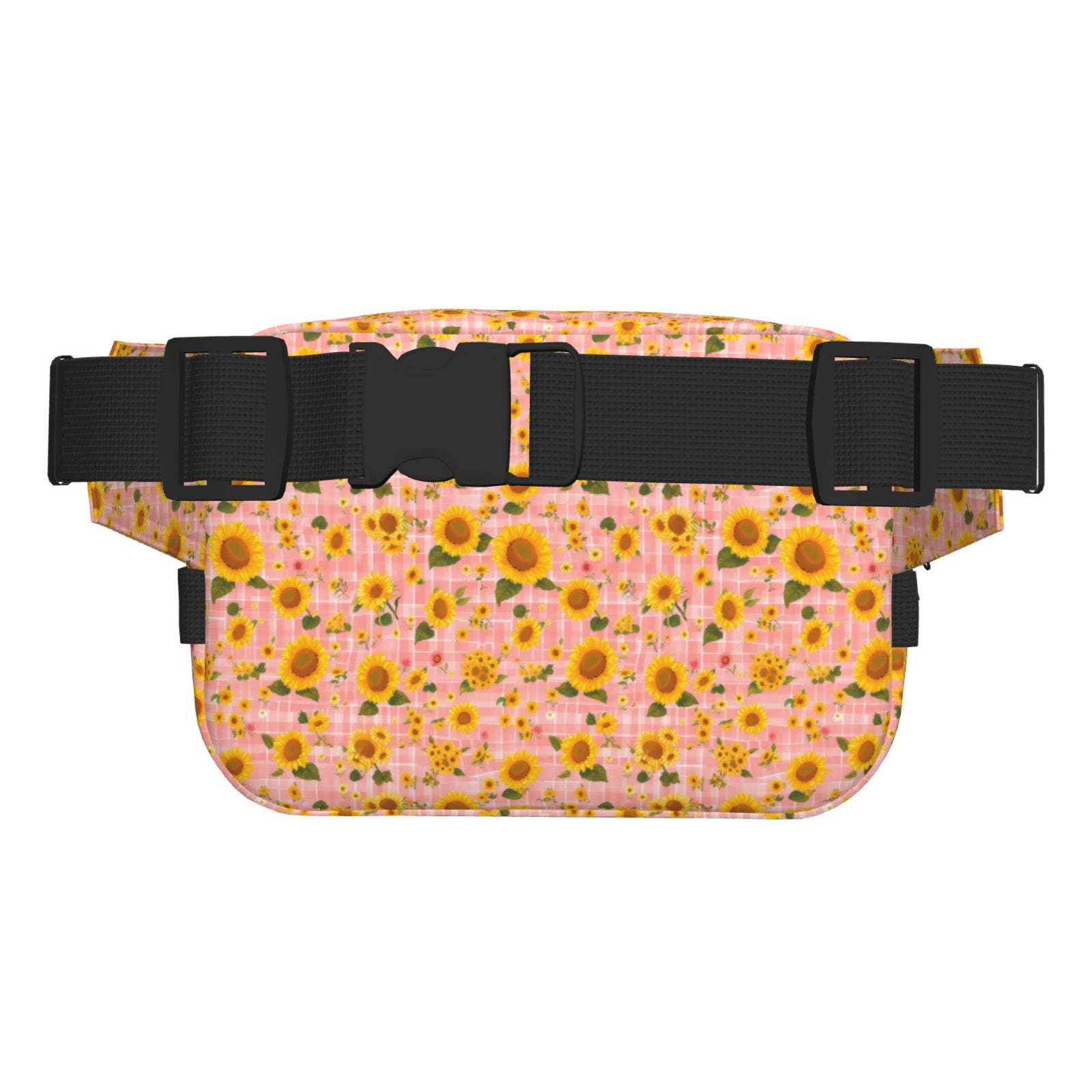 Picia Plaid Sunflower Print Square Double-Layer Waist Bag Mini Adjustable Waist Belt Bag Exercise Running Travel Hiking