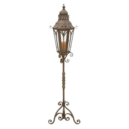 DecMode Brown Metal Scroll Weathered Antique Tall Standing Floor Candle Lantern