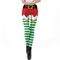 thumbnail image 4 of Nadanbao-pantalones de fiesta navideños para mujer, mallas con estampado de rayas verdes, medias elásticas de cintura media, 4 of 5
