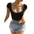 thumbnail image 2 of Biekopu Women Summer T-shirt,Short Sleeve Low-cut Backless Tie-up Ladies Crop Top for Casual Daily, 2 of 6