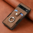 thumbnail image 6 of Compatible with Google Pixel 6, Classic Card Slots 360 Rotating Finger Ring Kickstand PU Leather + TPU Frame Magnetic Closure Back Case Cover for Google Pixel 6, Brown, 6 of 6