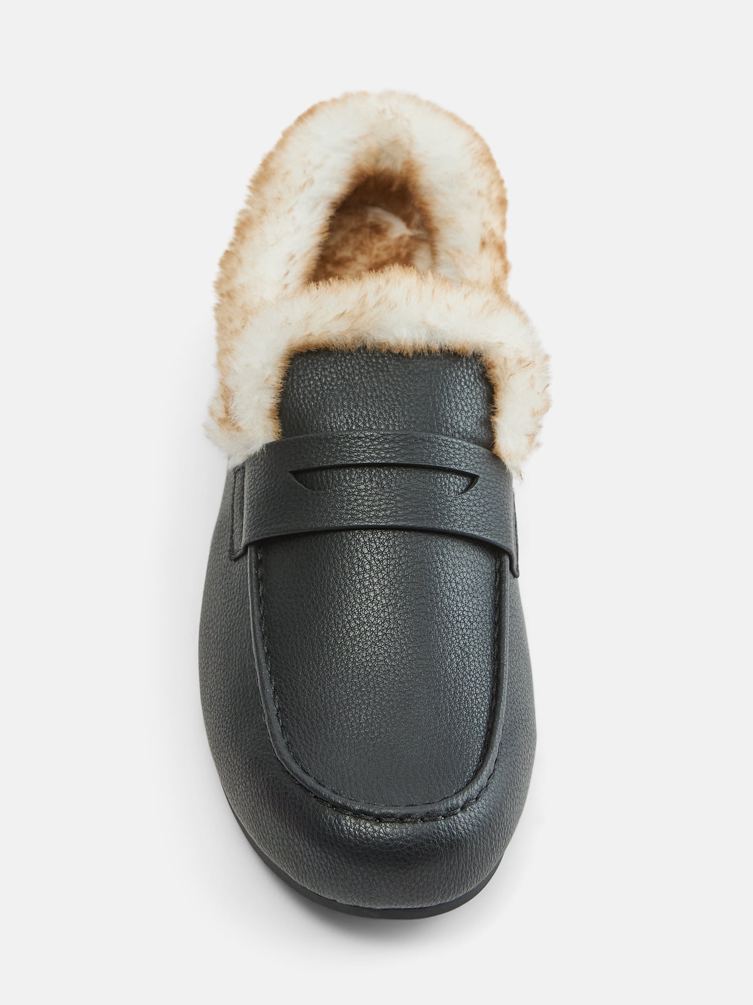 Joyspun Women's Loafer Mule Slippers with Faux Fur Lining