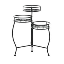 DecMode 18" x 19" x 22" 3 Tier Black Metal Starburst Plantstand
