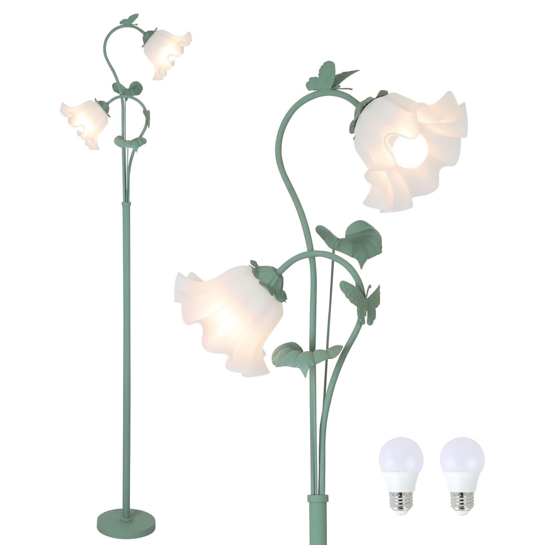 Noble House 65" Vintage Flower Floor Lamp with Acrylic Floral Shades, Green Iron Base Tall Lamp for Living Room, Green