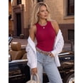 thumbnail image 5 of CHICME Tank Tops for Women Solid Color O-Neck Sleeveless Elastic Slim Fit Basic Vest Casual Womens Top(Without Pads) Wine Red-M, 5 of 9