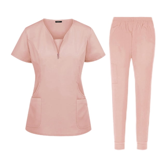 Conjunto de enfermería Zulema Ropa de protección Traje Manga corta Túnica Laboratorio rosa XL