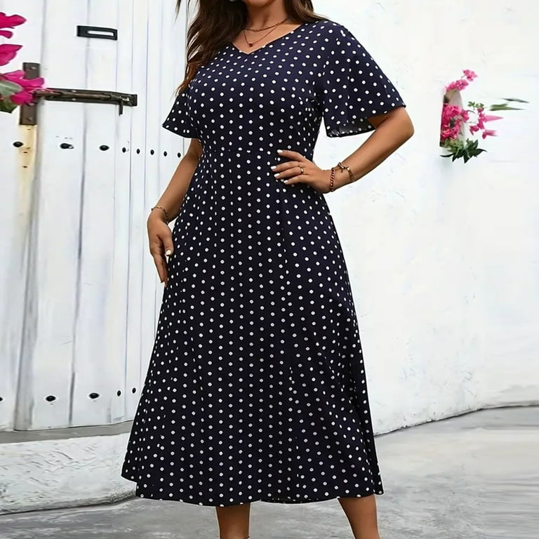 PuLe Summer Dress Women'S Plus Size Short Sleeve Dress Casual Soft V-Neck  Dresses Comfy Polka Dot Tunic Dress Summer 2024 for Womens - Walmart.com