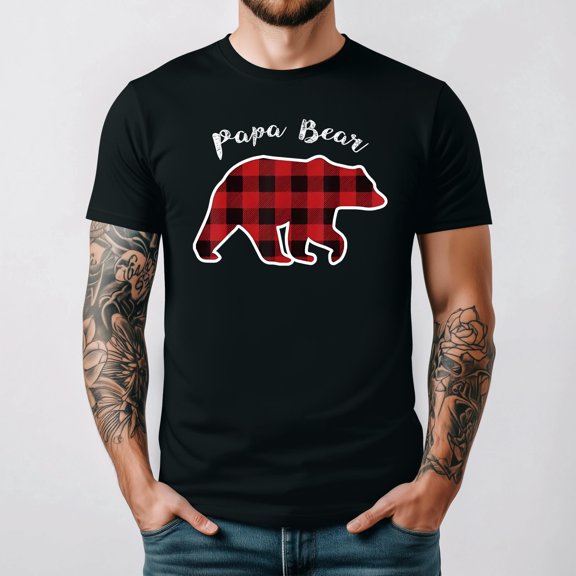 Papa Bear Red Plaid Christmas Pajama Family Holiday Graphic T Shirt up to 5XL