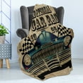 thumbnail image 4 of Cars Soft Flannel Fleece Blanket, Traditional Old Vehicle Race Theme Nostalgic American Car Flags Rusty Look, Cozy Plush for Indoor and Outdoor Use, 70" x 90", Sand Brown Black Blue, by Ambesonne, 4 of 5