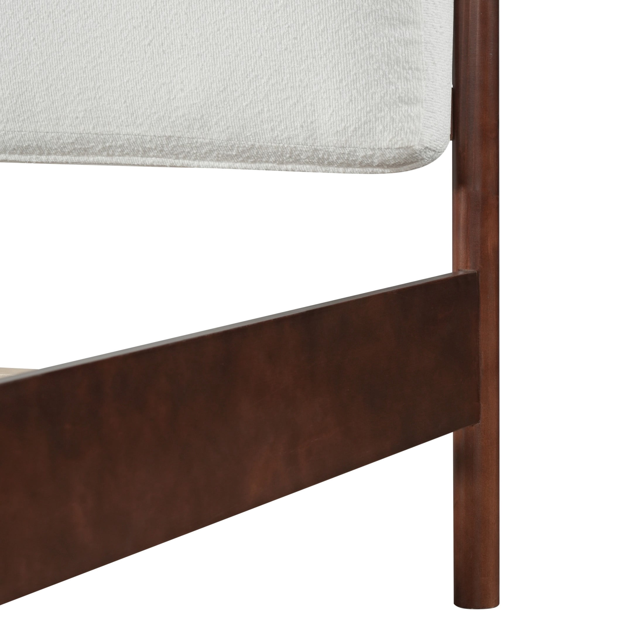 Christopher Knight Home Queen Platform Bed with White Upholstered, Wood Frame, Dark Walnut Finish