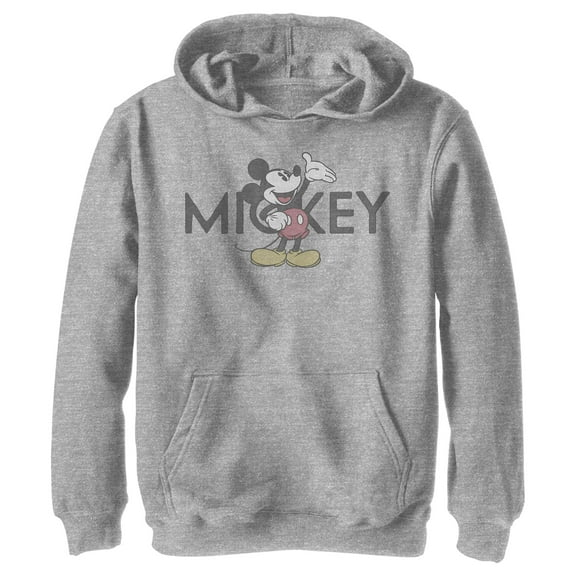 Boy's Mickey & Friends Old School Mickey Pull Over Hoodie Athletic Heather X Large