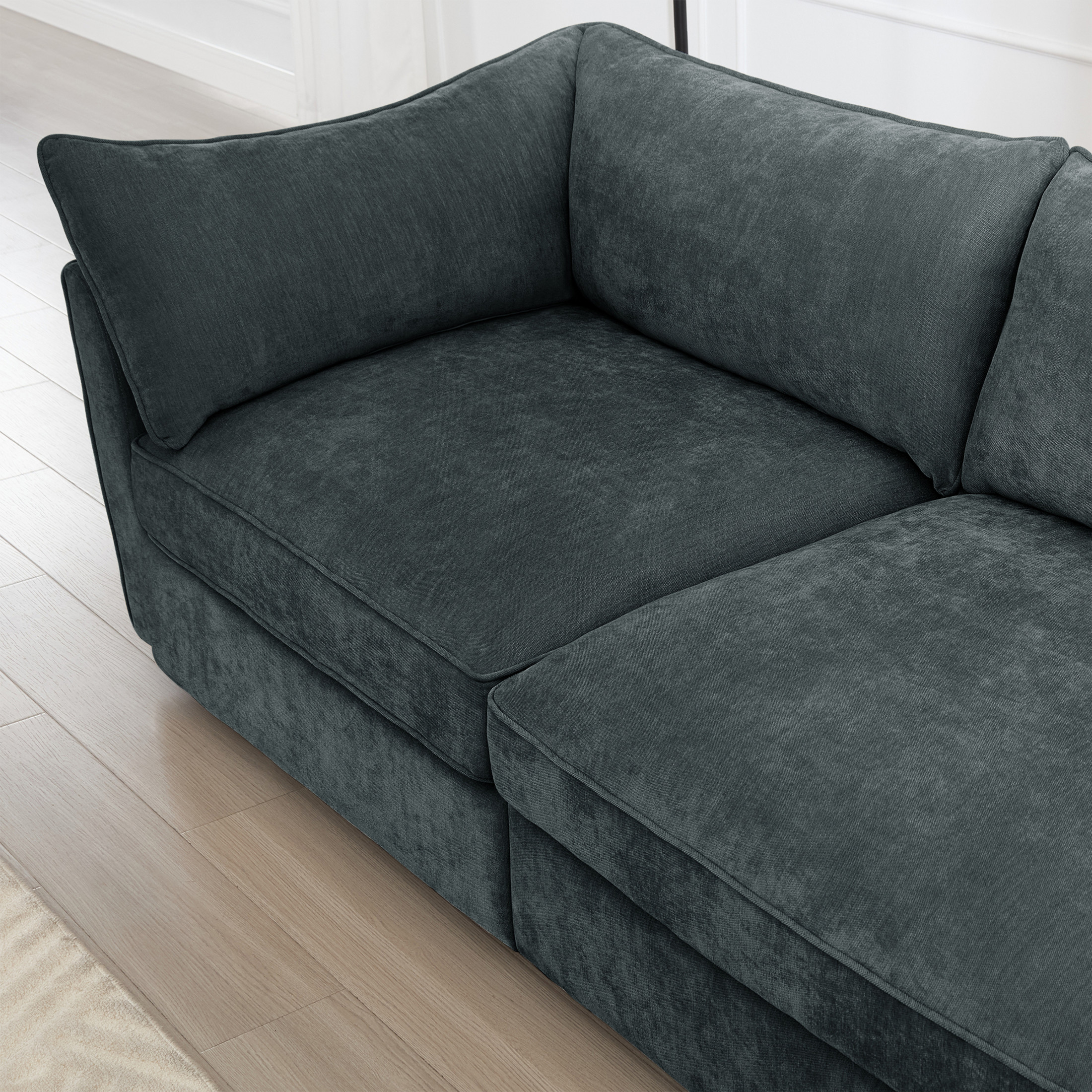 Noble House 2-Seater Sofa with Footrest, Movable Ottoman, and Pull-Out Storage Drawers Under Each Seat, Chenille,Grey