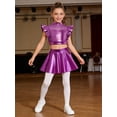 thumbnail image 5 of SiiRoh Girls Modern Jazz Latin Ballet Dance Outfits Sparkly Rhinestone Mock Neck Crop Top with Metallic Skirt Purple 8, 5 of 7
