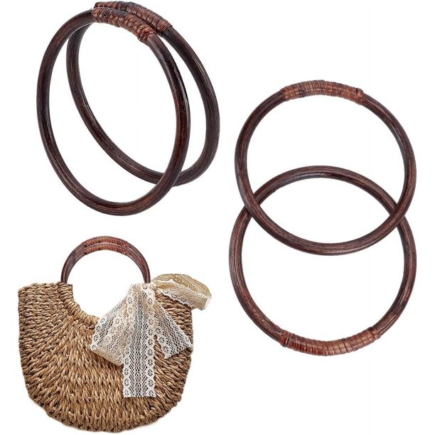 4 asas de madera tejida de ratán para bolsos, asas redondas de 5,7 pulgadas, asas decorativas de repuesto para bolsos de madera