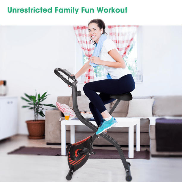 Naipo Exercise Bike Folding Stationary Bike Portable Exercise Bike For Home Use With Lcd Monitor Phone Holder Black