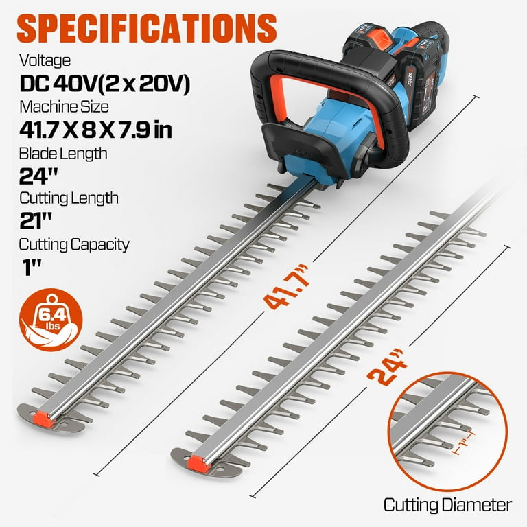 SENIX 40V Max 24-Inch Cordless Hedge Trimmer with 2 x 2.0Ah