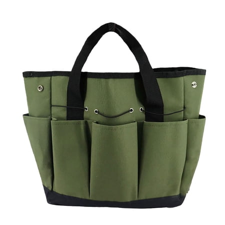 HOMEIORA 1pc 600D Oxford Cloth Garden Tool Holder Bag with 8 Side Pockets Elastic Straps And Sturdy Handles Heavy-Duty Oxford Organizer Army Green
