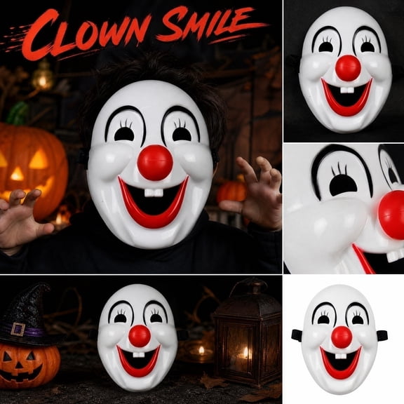 White Scary Clown Mask for Halloween Masquerade Party, Mask with Red Nose for Masquerade Ball, Creepy Mask Scary Mask for Trick Or Treat