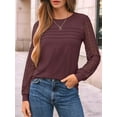 thumbnail image 3 of Long Sleeve Shirts for Women Dressy Casual Lace Tops 2025 Fall Outfits T-Shirts Work Clothes Wine Red XL, 3 of 6