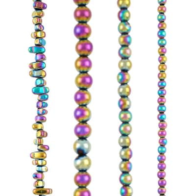 6 Pack: Mixed Rainbow Reconstituted Hematite Beads by Bead Landing