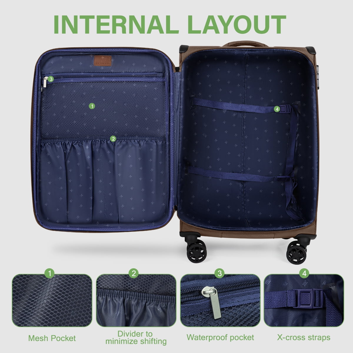 28 Inch Large Softside Checked Luggage,Expandable Soft Shell Suitcase with Spinner Wheels and TSA Lock,Durable Lightweight Travel Case,XJ1907-Coffee