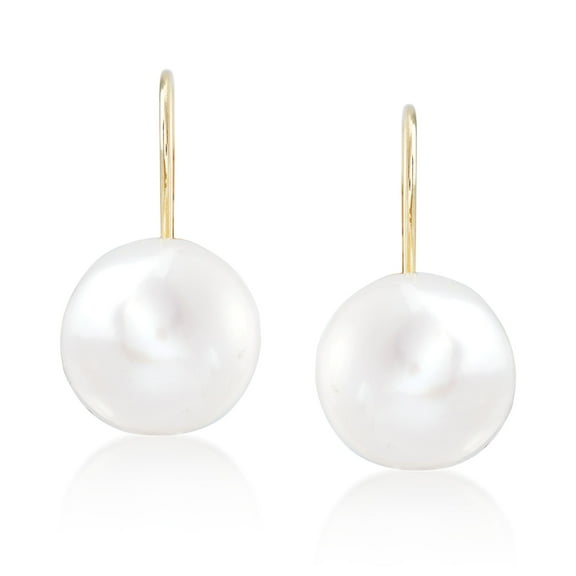 Ross-Simons 10-11mm Cultured Button Pearl Drop Earrings in 14kt Yellow Gold, Women's, Adult