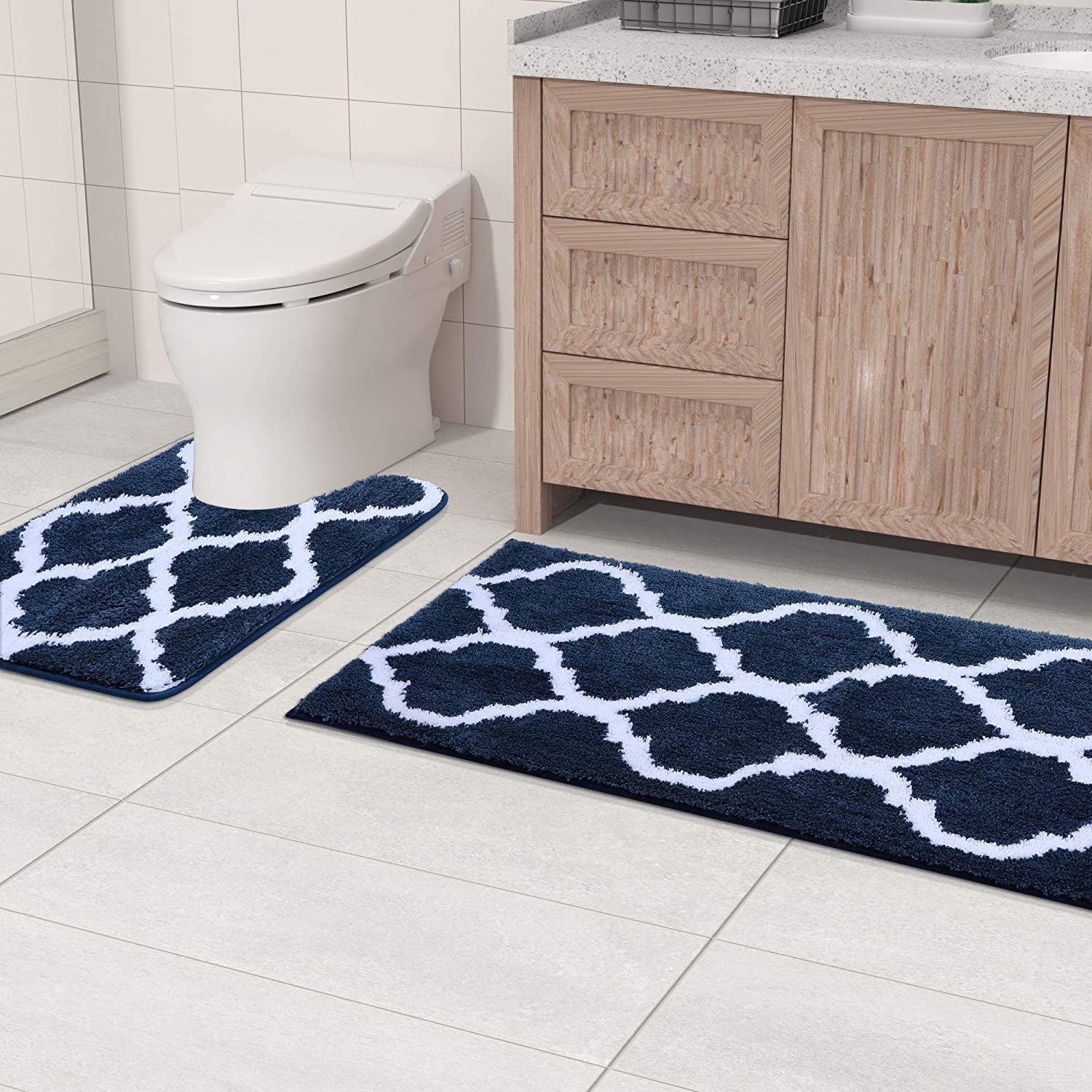 Bathroom Rug 2 Piece Set Microfiber Bathroom Shower Mat and U Shape